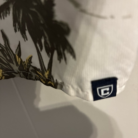 CHAPS XXL HAWAIIAN SHIRT WHITE WITH GREEN PALM TREES 2  POCKETS COLLAR SS - Picture 8 of 11